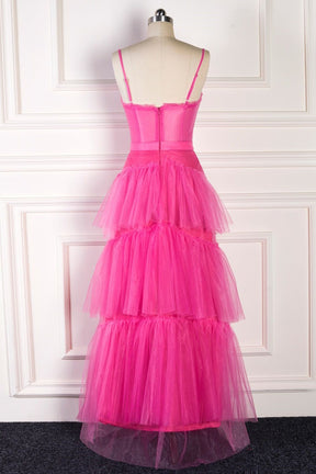 dressimeElegant A Line Spaghetti Straps Tiered Tulle Long Prom Dresses 