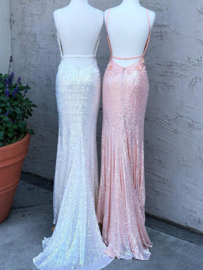 dressimeElegant Mermaid Spaghetti Straps Sequin Prom Dresses With Slit 