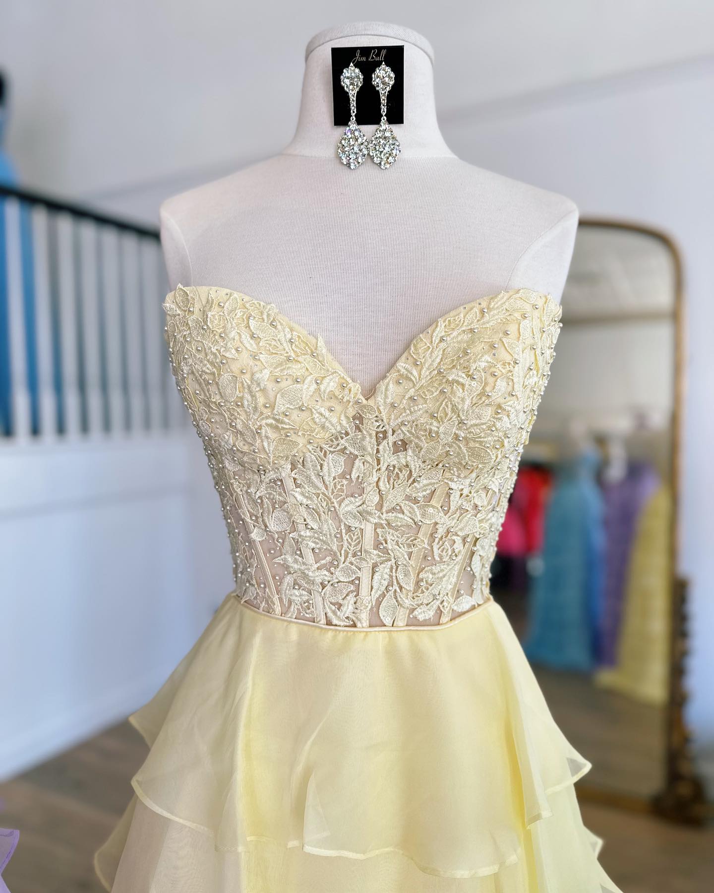 dressimeHigh Neck Ruffle Chiffon Long Prom Dresses with 3D Flower 