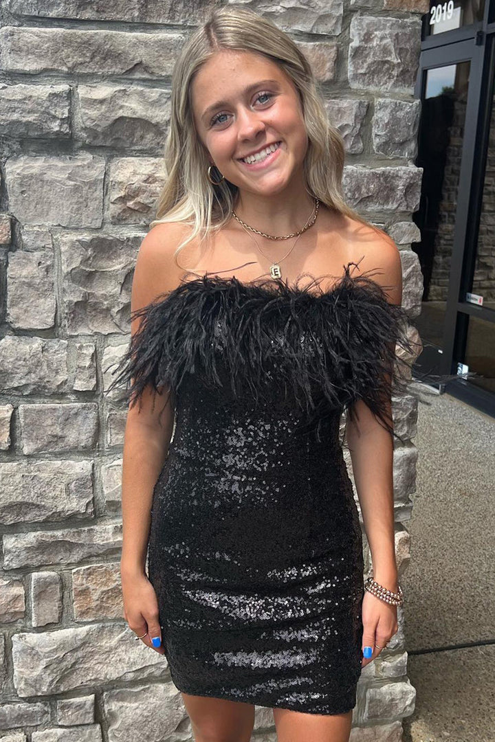 dressimeLady Bodycon Sequin Feather Strapless Short/Mini Homecoming Dress 
