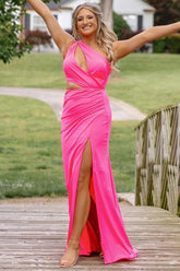 dressimeMermaid One-Shoulde Keyhole Long Prom Dresses with Slit 