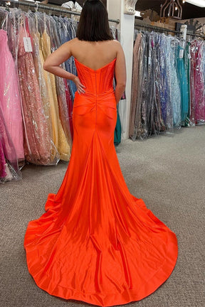 dressimeMermaid Orange Off-the-Shoulder Pleated Long Prom Dress 