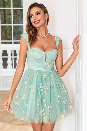 dressimeOff The Shoulder A Line Short Homecoming Dress With Embroidery 