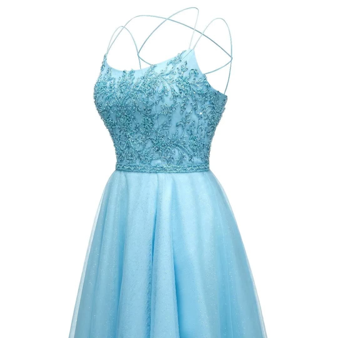 dressimePuffy A Line Tulle Spaghetti Straps Beading Homecoming Dresses Short Cocktail Dress for Teens 