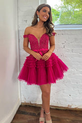 dressimeSexy Off the Shoulder Lace Appliques Homecoming Dresses Short Cocktail Dresses 