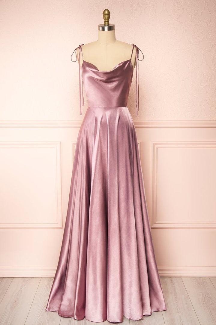 dressimeSexy Satin Spaghetti Straps Sleeveless Split Front Prom Dress 