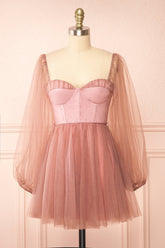 dressimeSweetheart Homecoming Dresses A Line Tulle With Long Sleeves 
