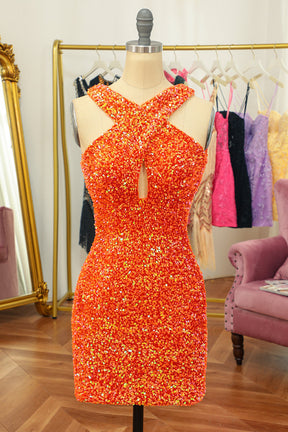 dressimeTop Sale Short/Mini Sequins Halter Backless Sheath Short Homecoming Dress 