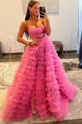 Dressime Ball Gown Sweetheart Tiered Printed Tulle Long Prom Dress