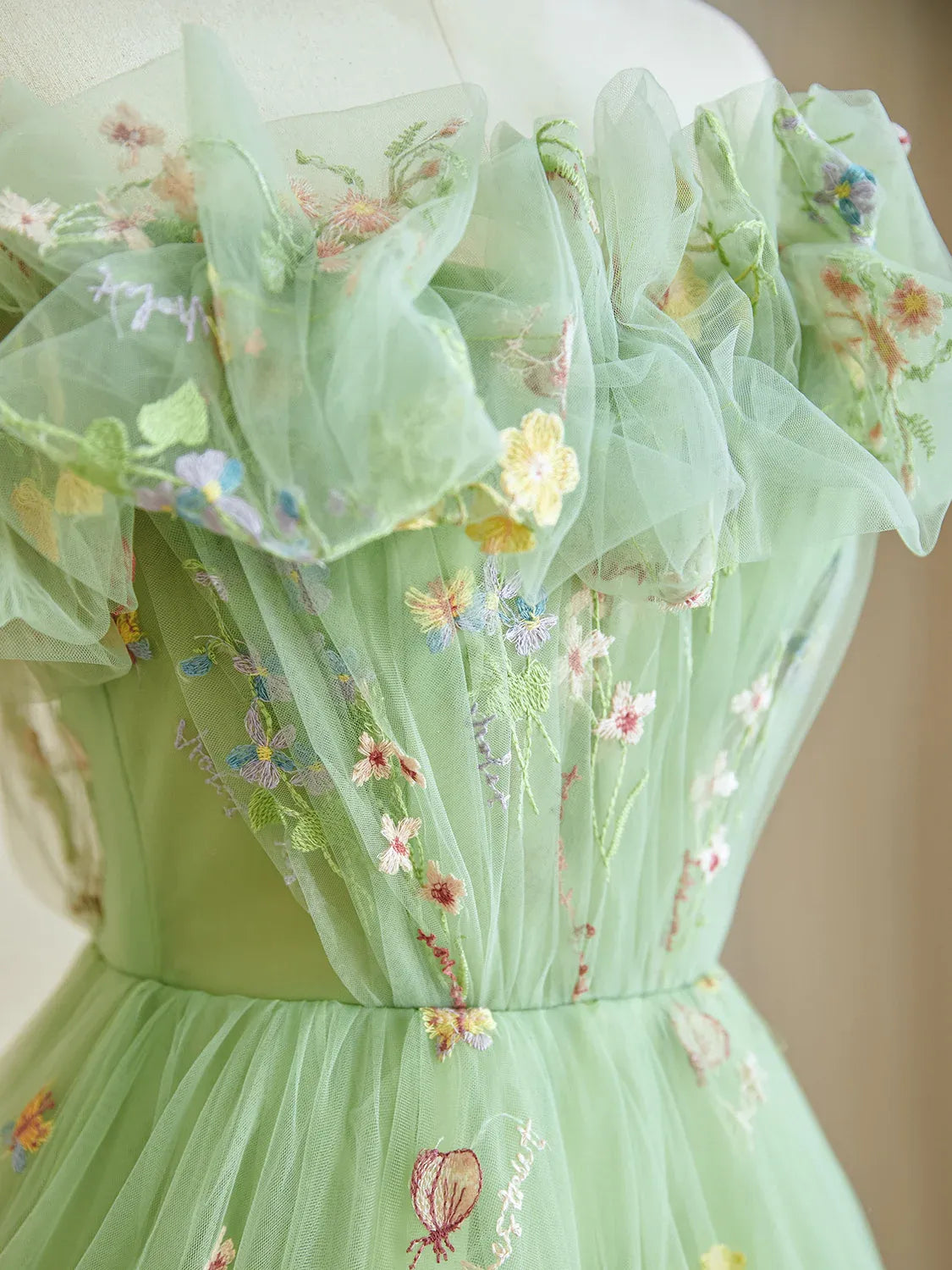 Dressime Vintage A Line Off The Shoulder Tulle Long Evening Dress With Appliques