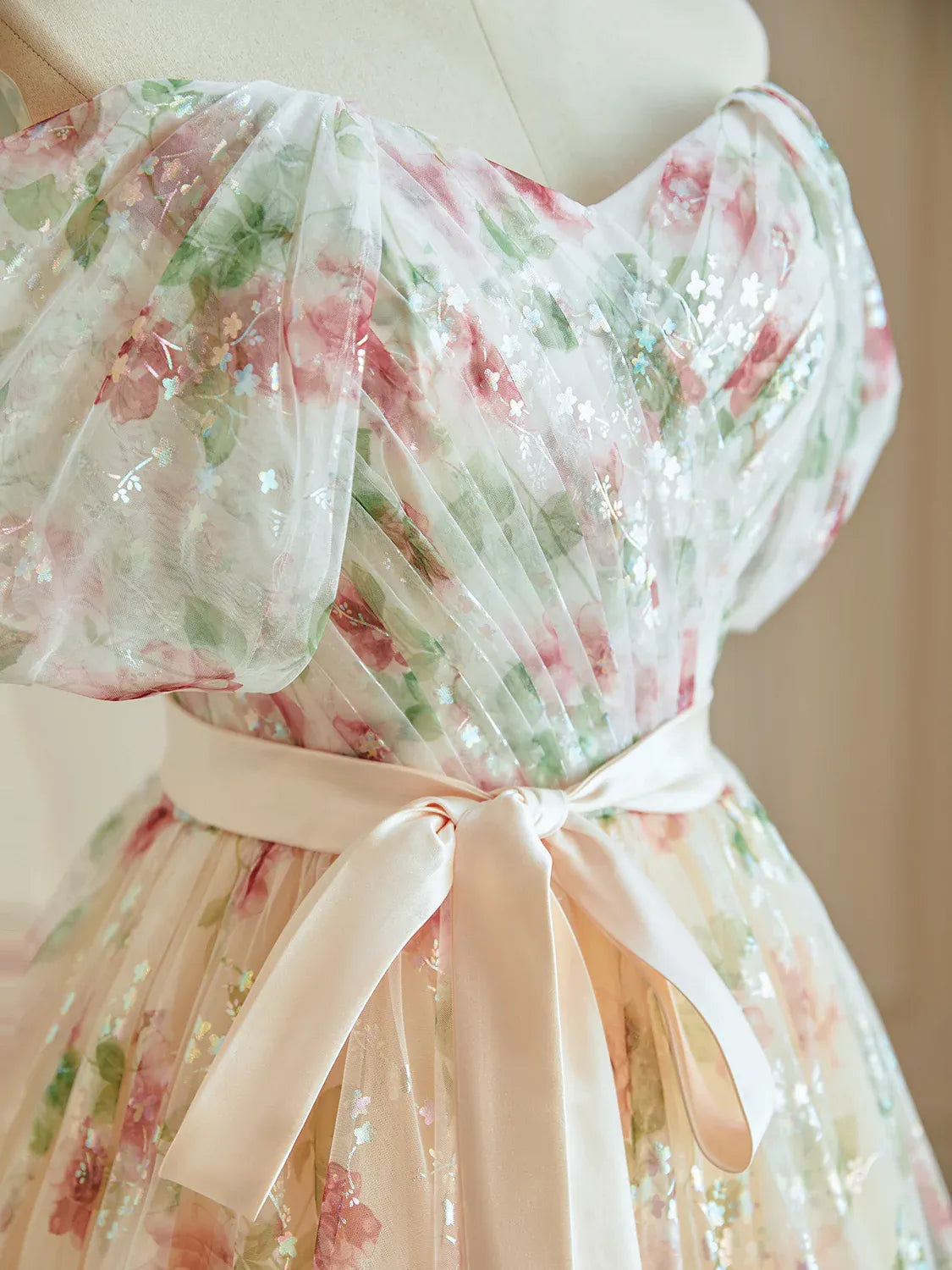 Dressime Glitter A Line Off The Shoulder Floral Long Evening Dress With Seuqin