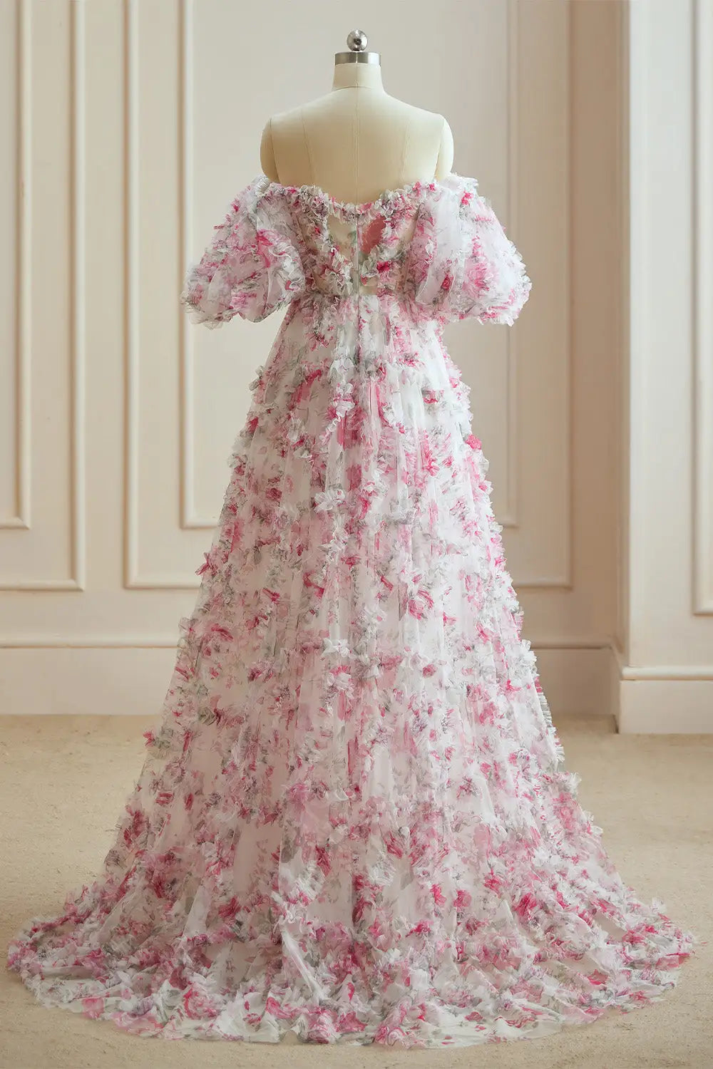 Dressime A Line Sweetheart Multi Colors Floral Long Evening Dress With Ruffles