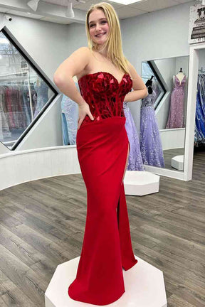 Dressime A Line Sweetheart Glass Mirror Long Prom Dress with Slit