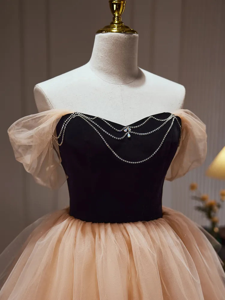 Dressime A Line Off The Shoulder Tulle Rhinestone Tiered Ruffles Short Party Dress