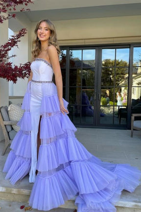 Dressime Sheath/Column Court Train Velvet Strapless Prom Dress With Beaded