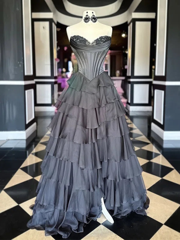 Dressime A Line Sweetheart Chiffon Corset Tiered Long Prom Dress