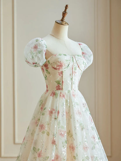 Dressime A Line Sweetheart  Floral Long Evening Dress With Slit