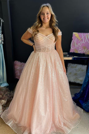 Dressime Sparkly Off-the-Shoulder Surplice Long Prom Dress