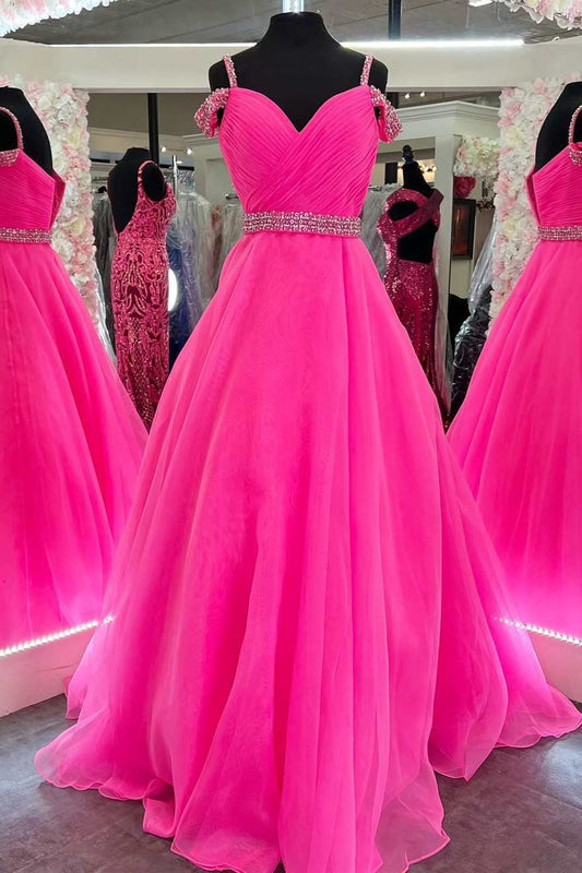 Dressime A-Line Beaded Cold-Shoulder Prom Dress With Beaded dressime