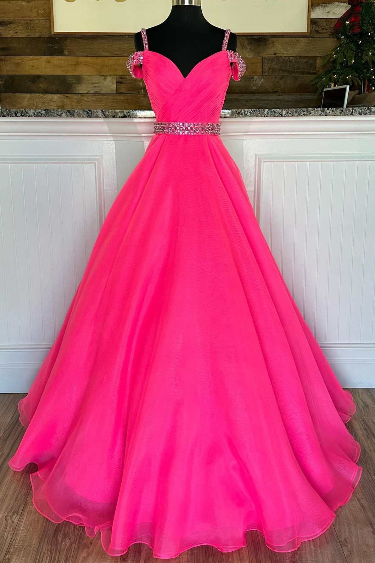 Dressime A-Line Beaded Cold-Shoulder Prom Dress With Beaded dressime