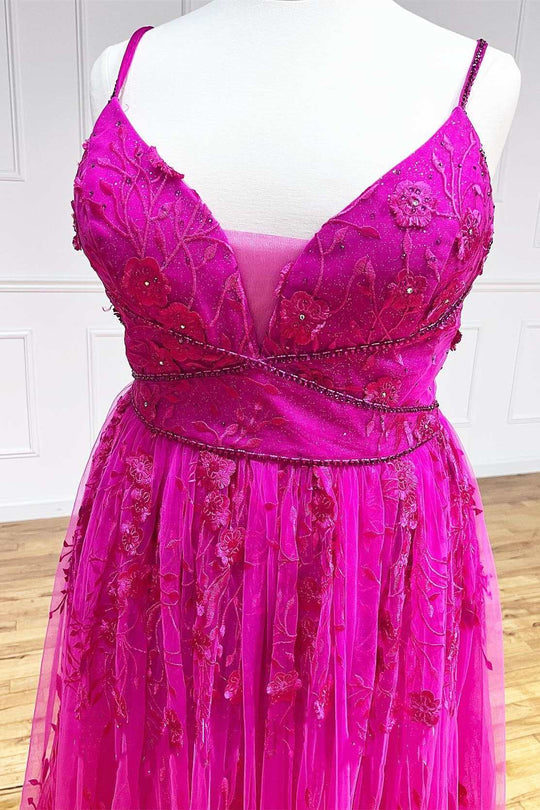 Dressime A Line Plus Size V Neck Floral Prom Dresses With Slit dressime