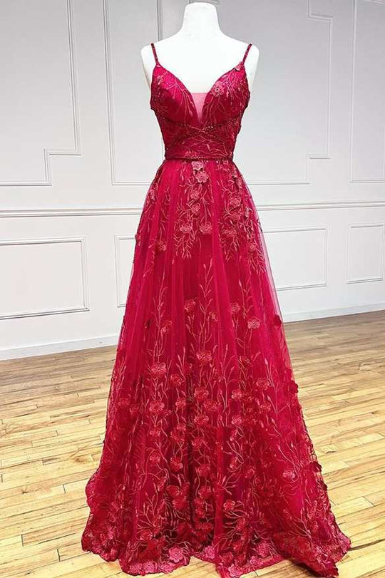 Dressime A Line Plus Size V Neck Floral Prom Dresses With Slit dressime