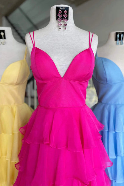 Dressime A Line Spaghetti Straps Chiffon Tiered Long Prom Dress dressime
