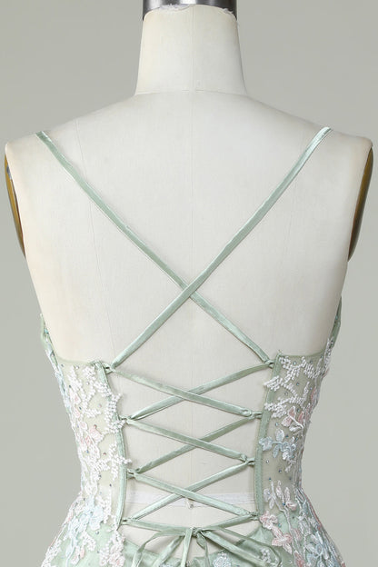 Dressime Cute Spaghetti Straps V Neck Tulle Homecoming Dresses with Appliques dressime