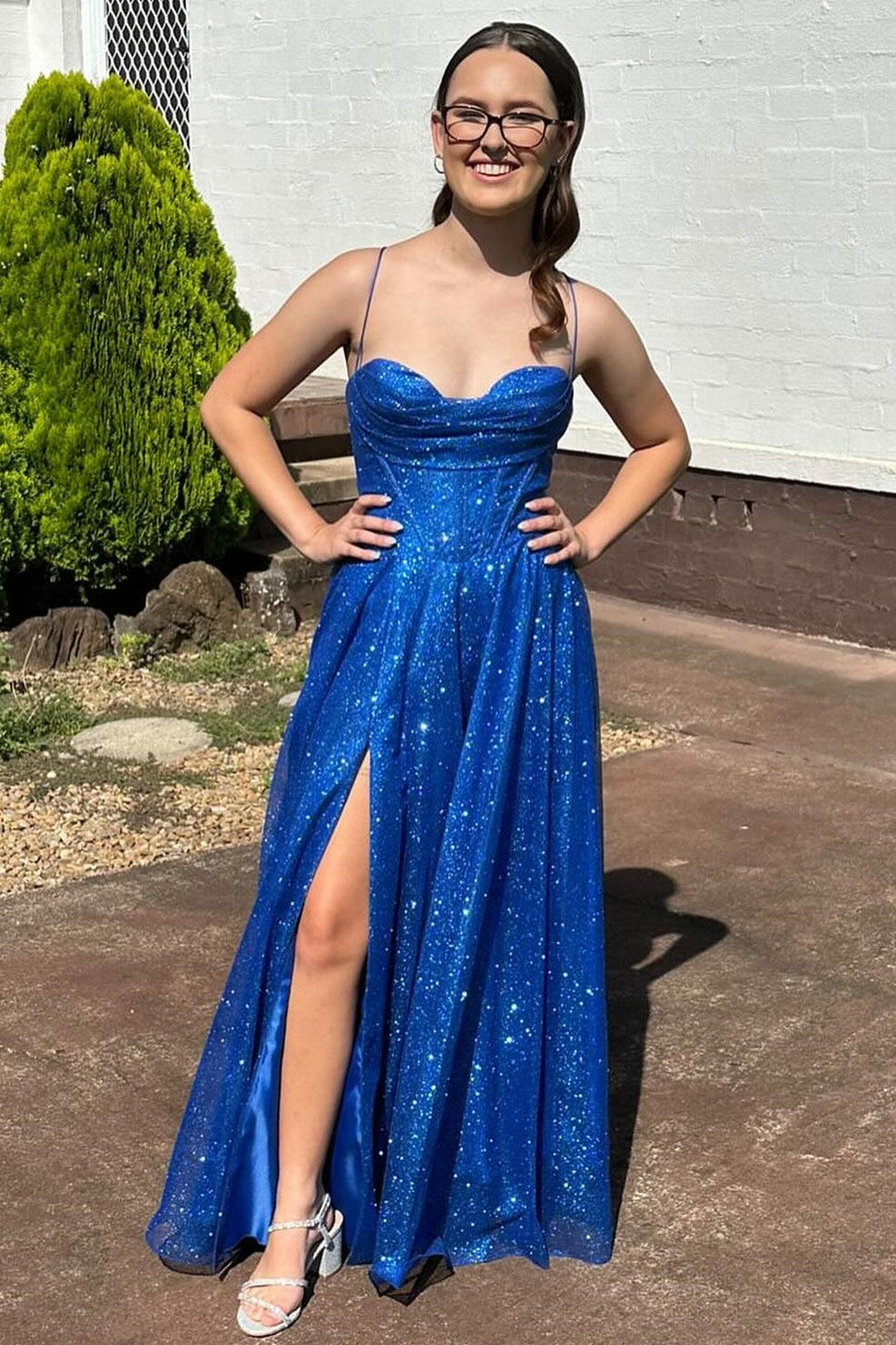Dressime Glitter A Line Cowl Neck Long Prom Dress With Slit dressime Dressime Glitter A Line Cowl Neck Long Prom Dress With Slit dressime