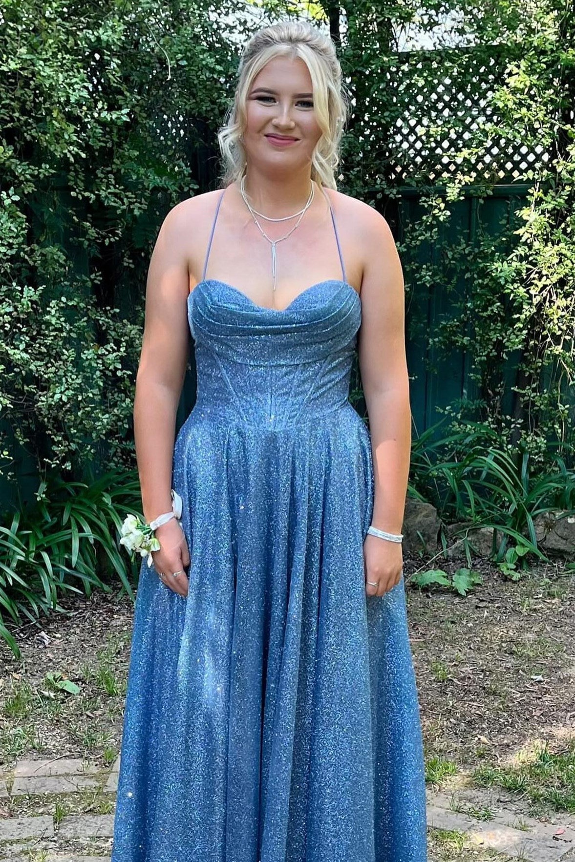 Dressime Glitter A Line Cowl Neck Long Prom Dress With Slit dressime Dressime Glitter A Line Cowl Neck Long Prom Dress With Slit dressime