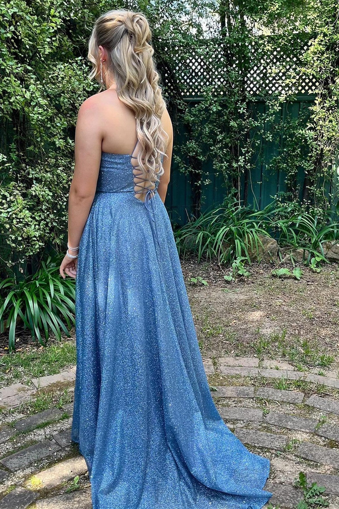 Dressime Glitter A Line Cowl Neck Long Prom Dress With Slit dressime Dressime Glitter A Line Cowl Neck Long Prom Dress With Slit dressime