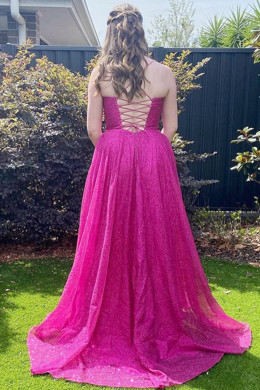 Dressime Glitter A Line Cowl Neck Long Prom Dress With Slit dressime Dressime Glitter A Line Cowl Neck Long Prom Dress With Slit dressime