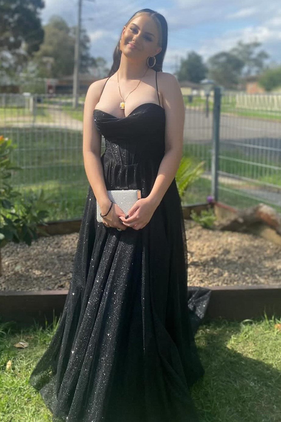 Dressime Glitter A Line Cowl Neck Long Prom Dress With Slit dressime Dressime Glitter A Line Cowl Neck Long Prom Dress With Slit dressime