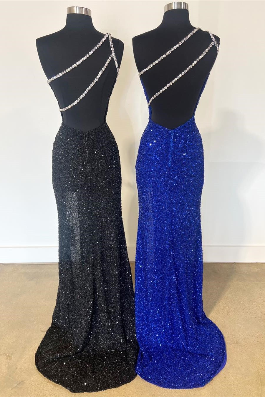 Dressime Mermaid One-Shoulder Sequin Rhinestone Keyhole Long Prom Dress with Slit dressime