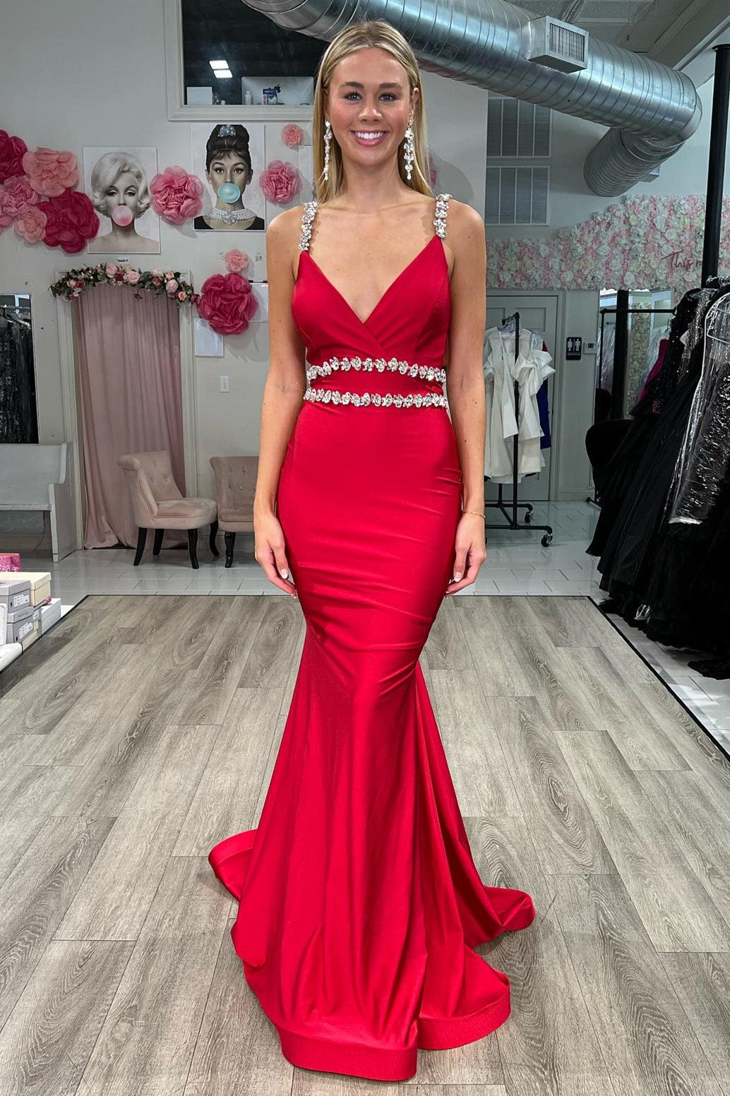 Dressime Mermaid Spagetti Straps Satin Open Back Beaded Long Prom Dres dressime Dressime Mermaid Spagetti Straps Satin Open Back Beaded Long Prom Dres dressime