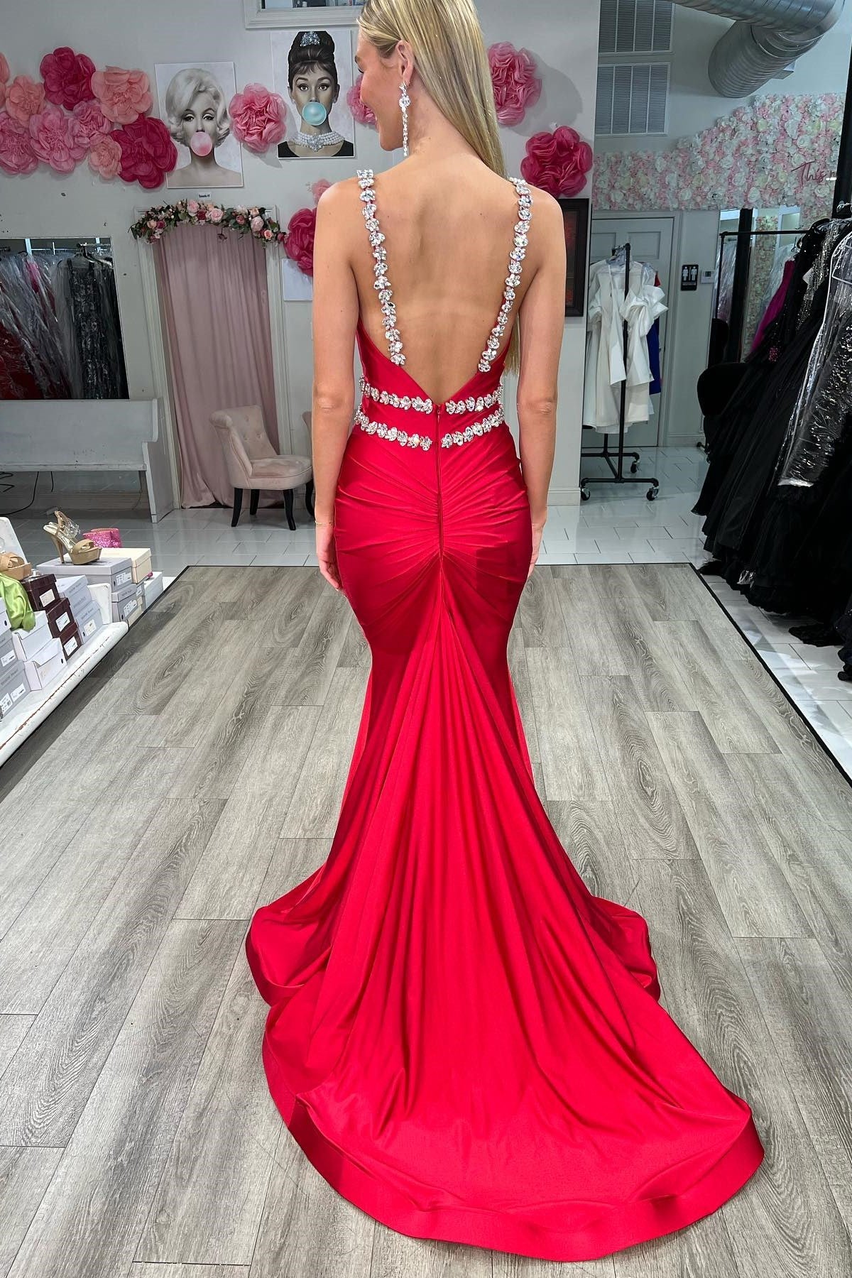 Dressime Mermaid Spagetti Straps Satin Open Back Beaded Long Prom Dres dressime Dressime Mermaid Spagetti Straps Satin Open Back Beaded Long Prom Dres dressime