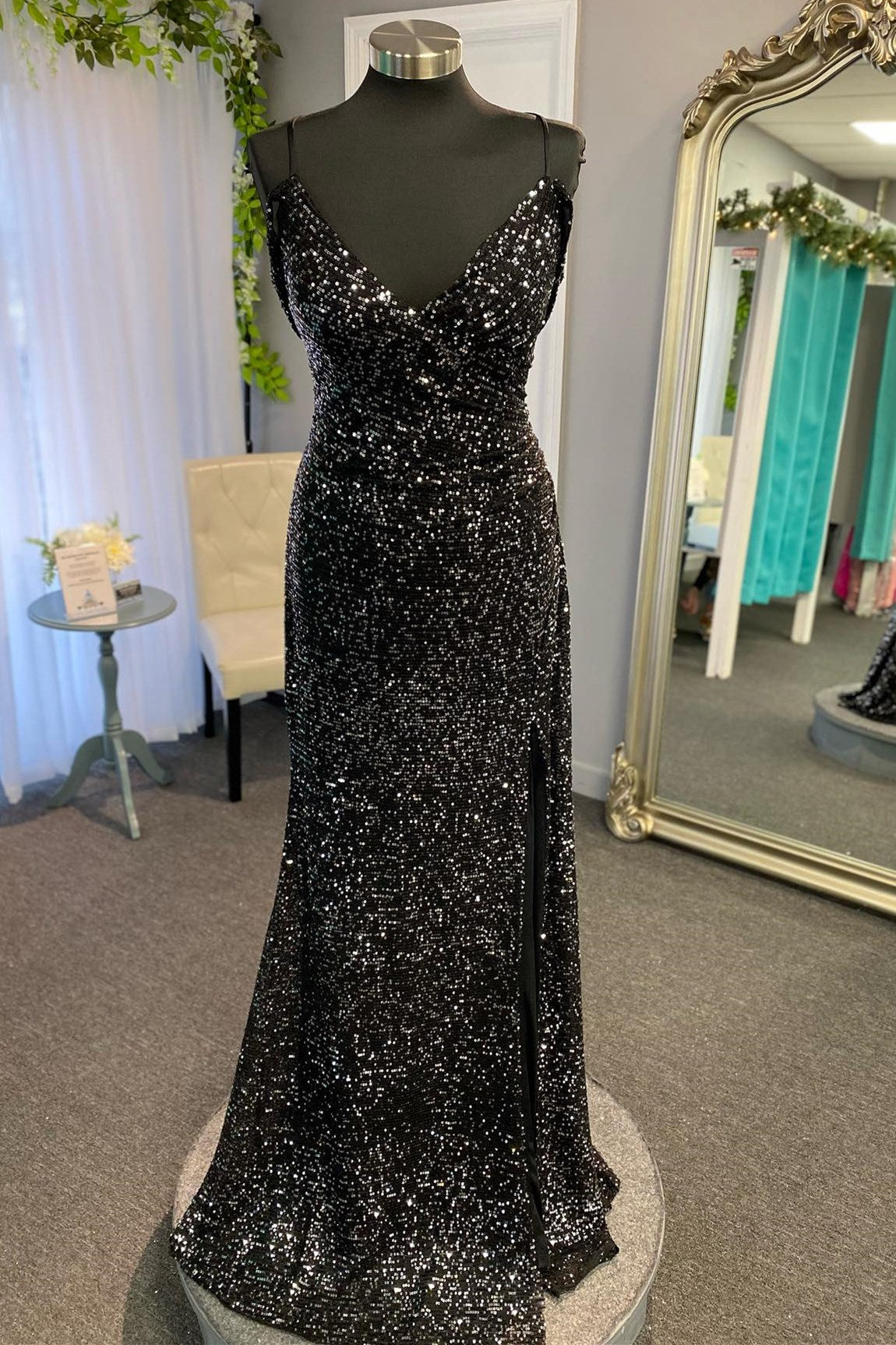 Dressime Mermaid Spaghetti Straps Sequin Slit Long Prom Dress dressime Dressime Mermaid Spaghetti Straps Sequin Slit Long Prom Dress dressime