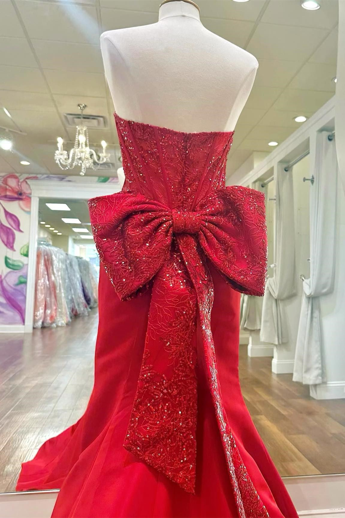 Dressime Mermaid Sweetheart Polyester Sequin-Embroidery Bow-Back Trumpet Prom Dress dressime