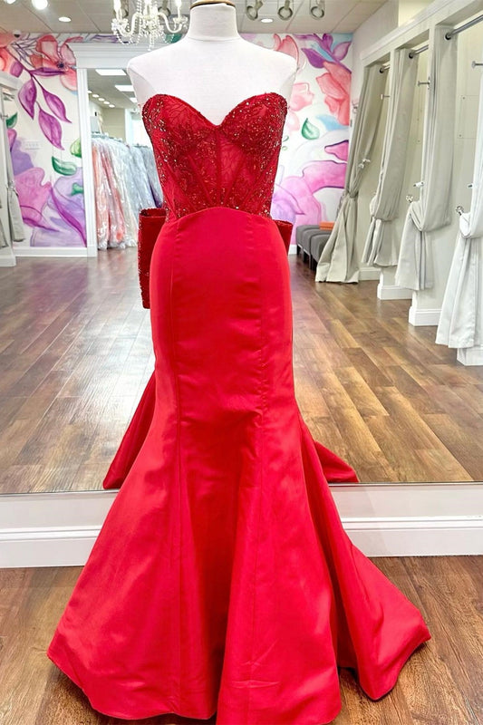 Dressime Mermaid Sweetheart Polyester Sequin-Embroidery Bow-Back Trumpet Prom Dress dressime