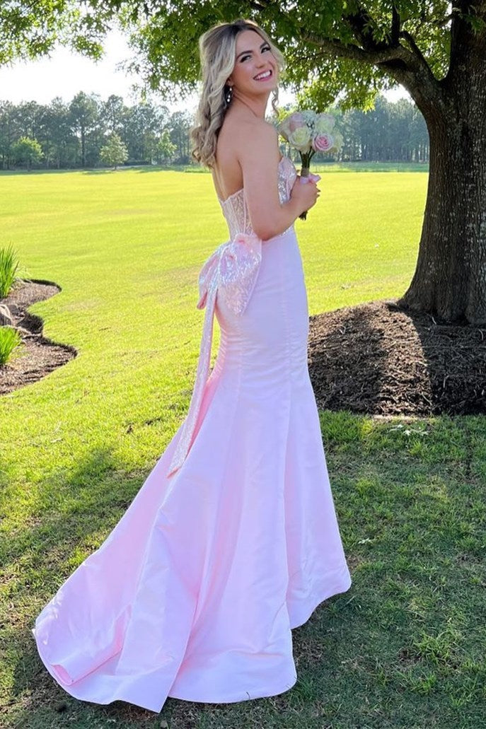Dressime Mermaid Sweetheart Polyester Sequin-Embroidery Bow-Back Trumpet Prom Dress dressime