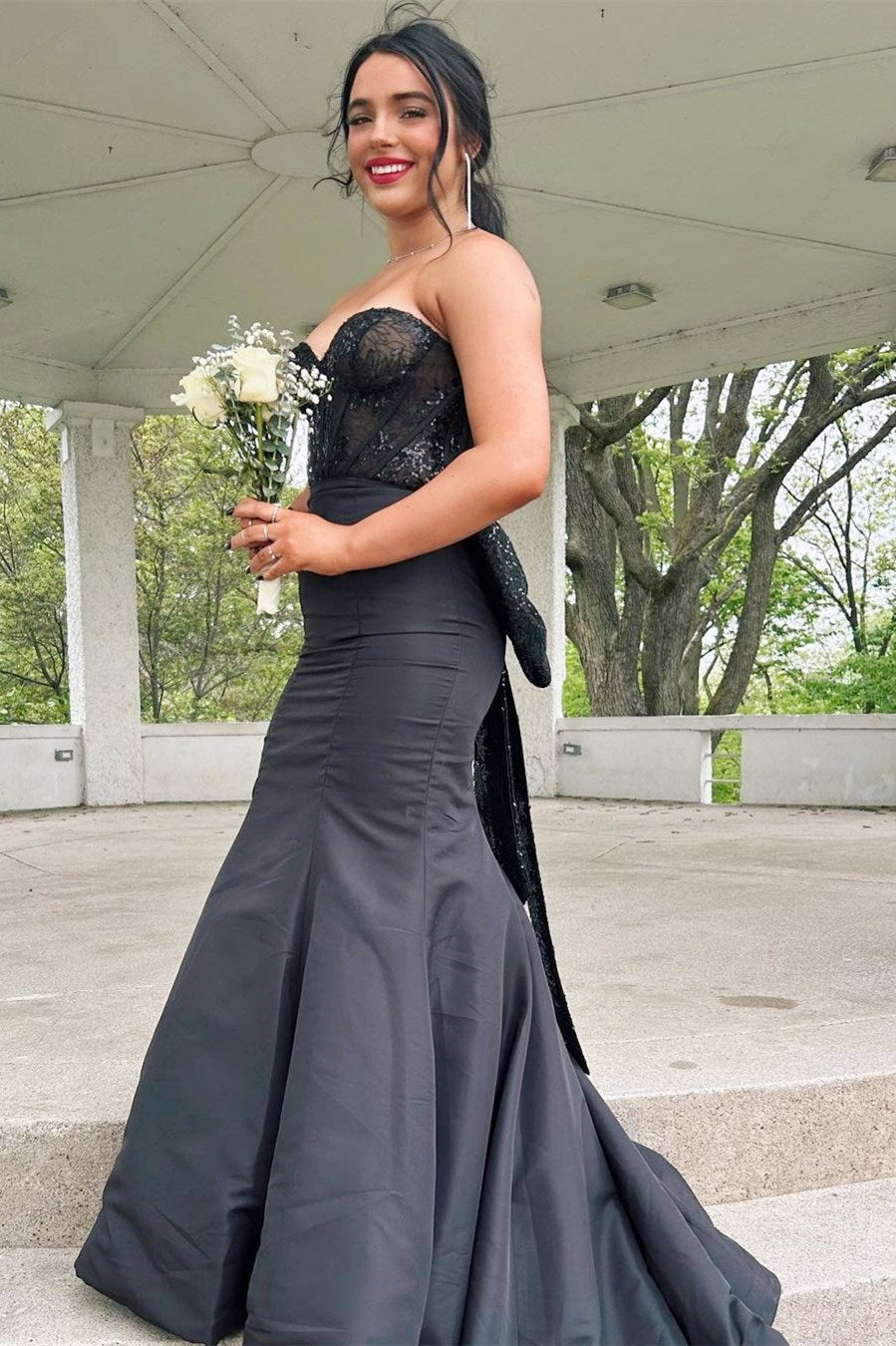 Dressime Mermaid Sweetheart Polyester Sequin-Embroidery Bow-Back Trumpet Prom Dress dressime