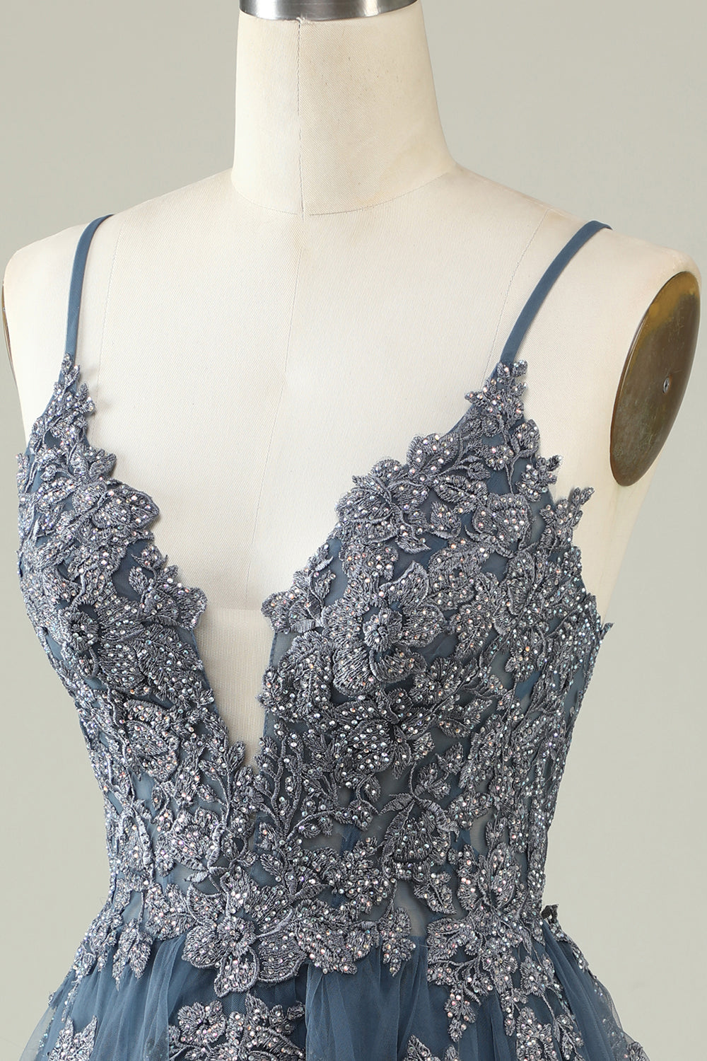 Dressime Simple Spaghetti Straps Tulle Vintage Homecoming Dress with Lace Appliques dressime