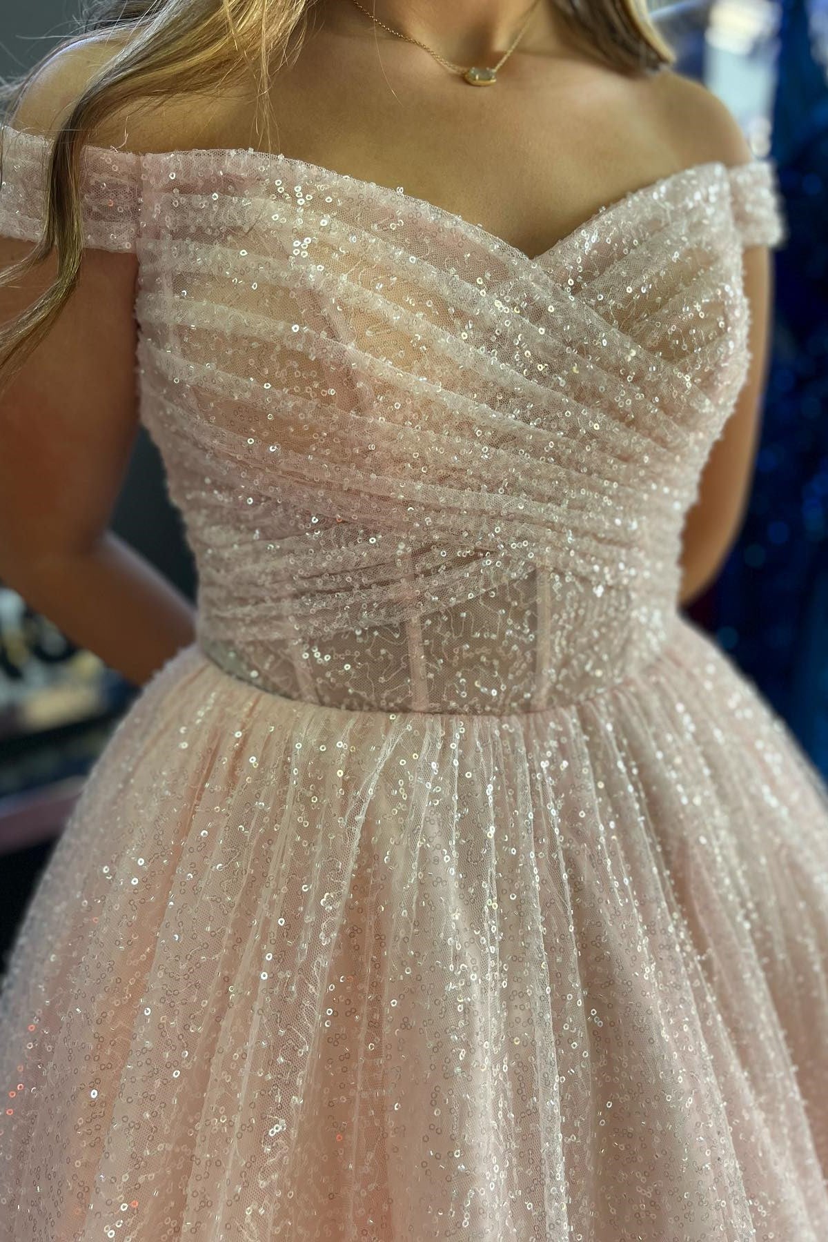 Dressime Sparkly Off-the-Shoulder Surplice Long Prom Dress dressime