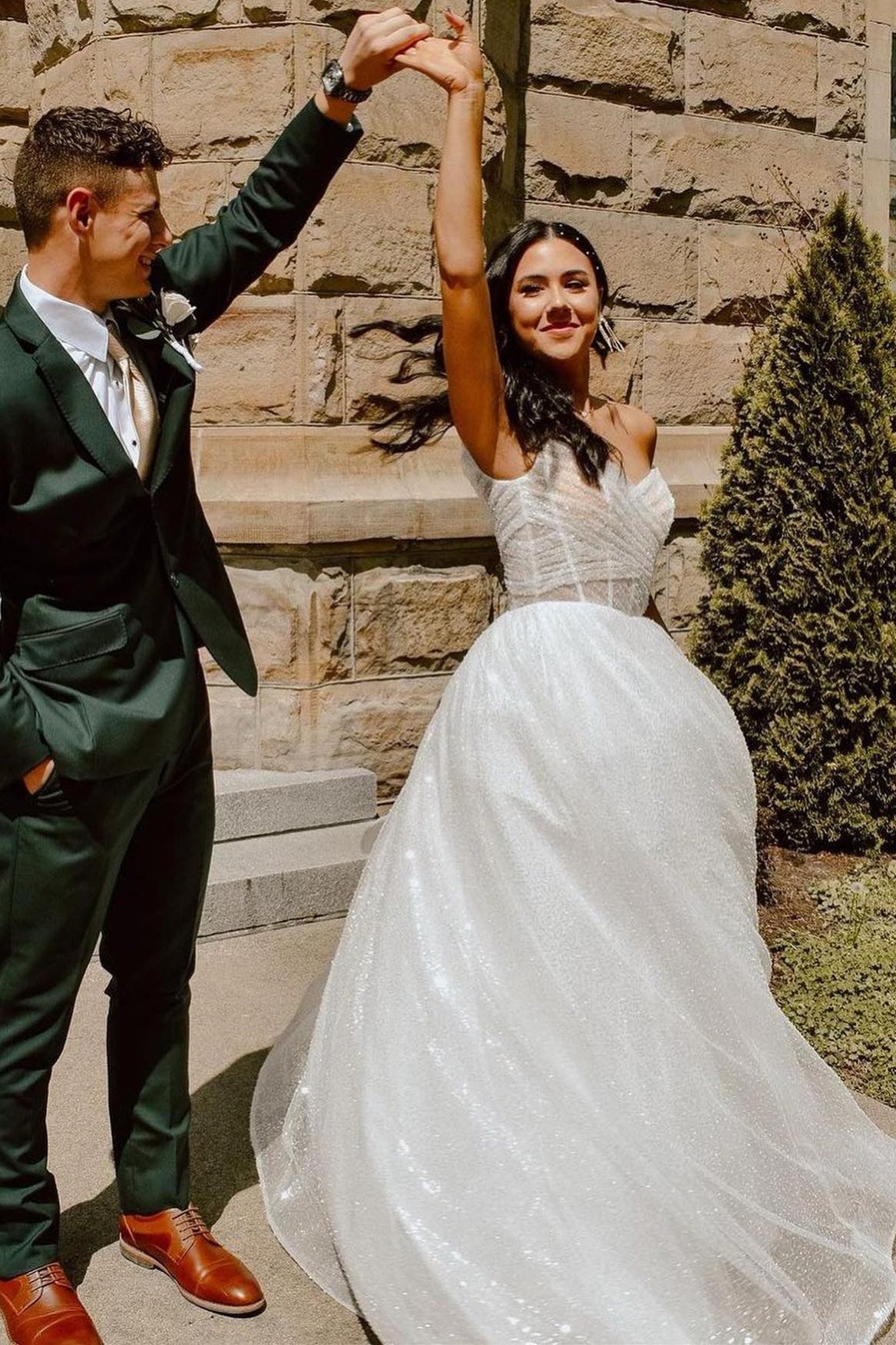 Dressime Sparkly Off-the-Shoulder Surplice Long Prom Dress dressime