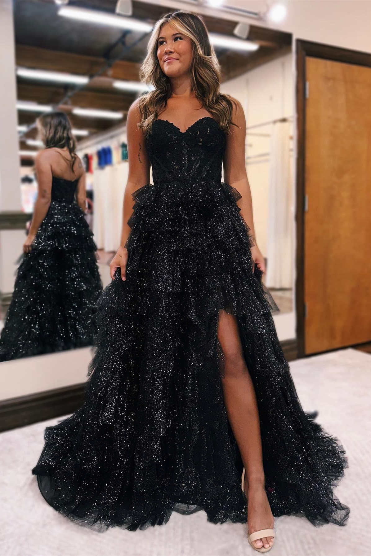 Dressime Strapless Corset A-Line Tiered Long Prom Dress with Slit dressime Dressime Strapless Corset A-Line Tiered Long Prom Dress with Slit dressime