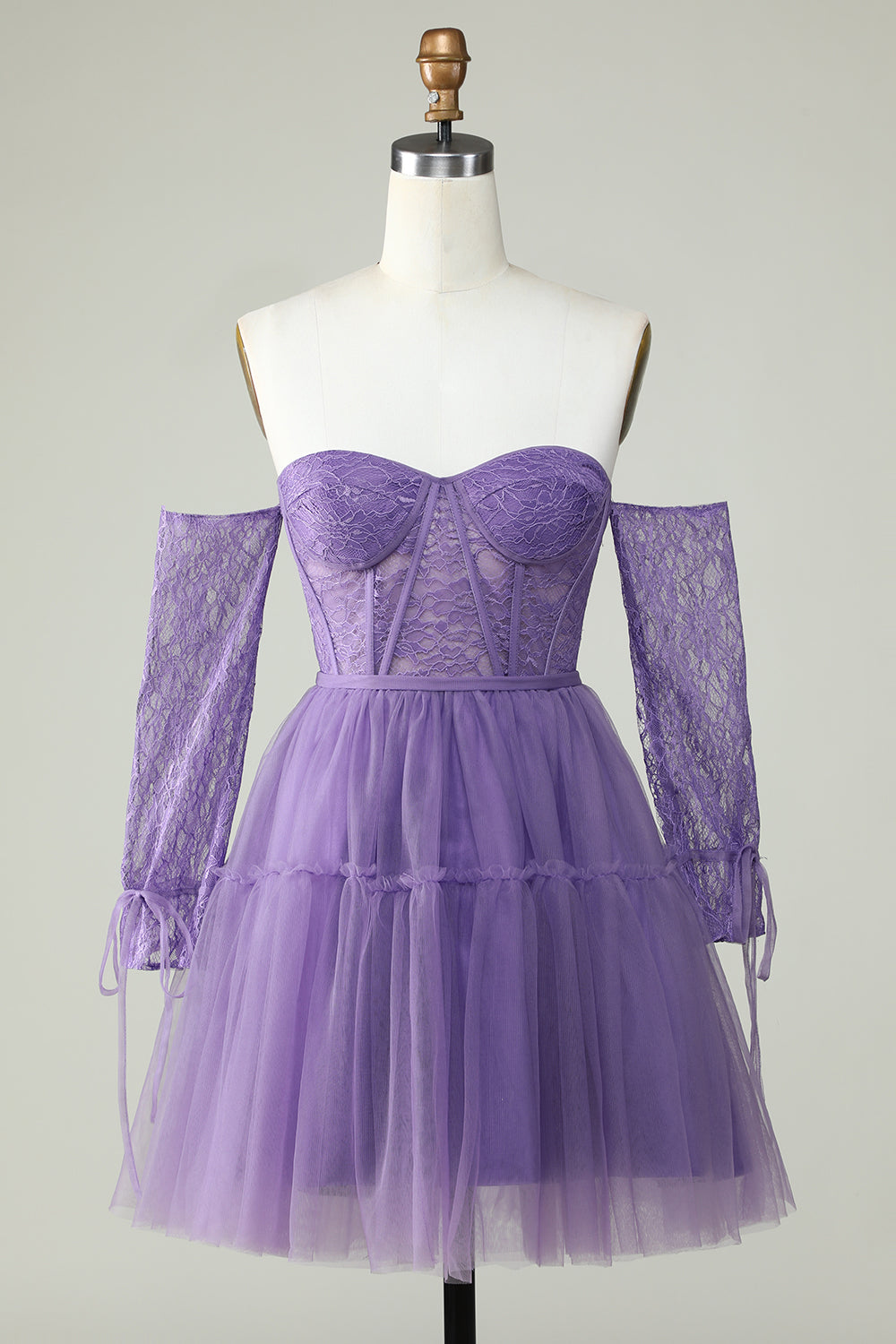 Dressime Vintage A Line Strapless Off the Shoulder Homecoming Dress With Lace Sleeves dressime