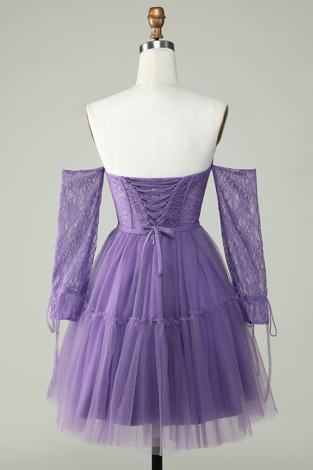 Dressime Vintage A Line Strapless Off the Shoulder Homecoming Dress With Lace Sleeves dressime
