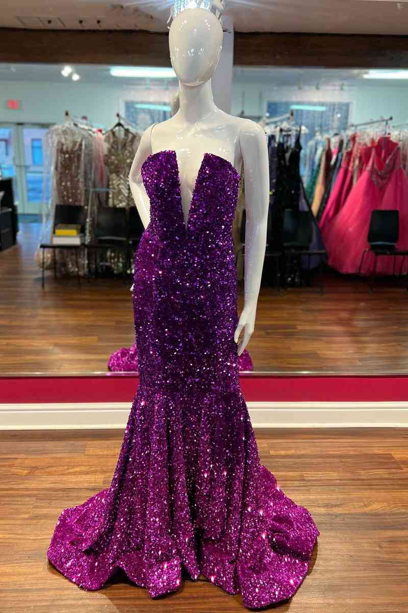 Dressime' Sexy Mermaid  Strapless Sequin Long Prom Dress